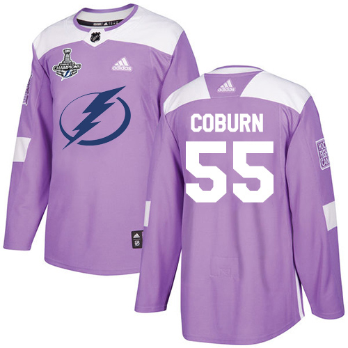 Men Adidas Tampa Bay Lightning #55 Braydon Coburn Purple Authentic Fights Cancer 2020 Stanley Cup Champions Stitched NHL Jersey->tampa bay lightning->NHL Jersey